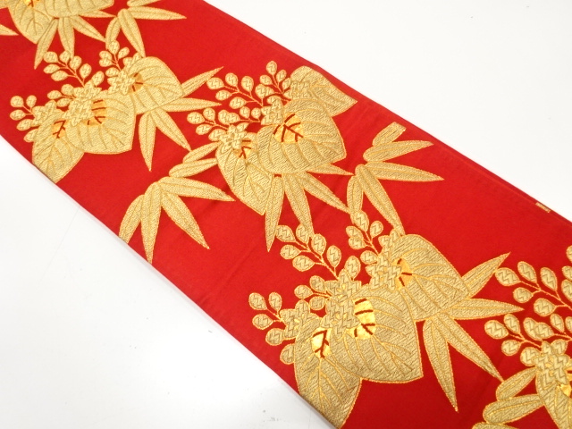 アンティーク　桐に笹模様織り出し袋帯（着用可）